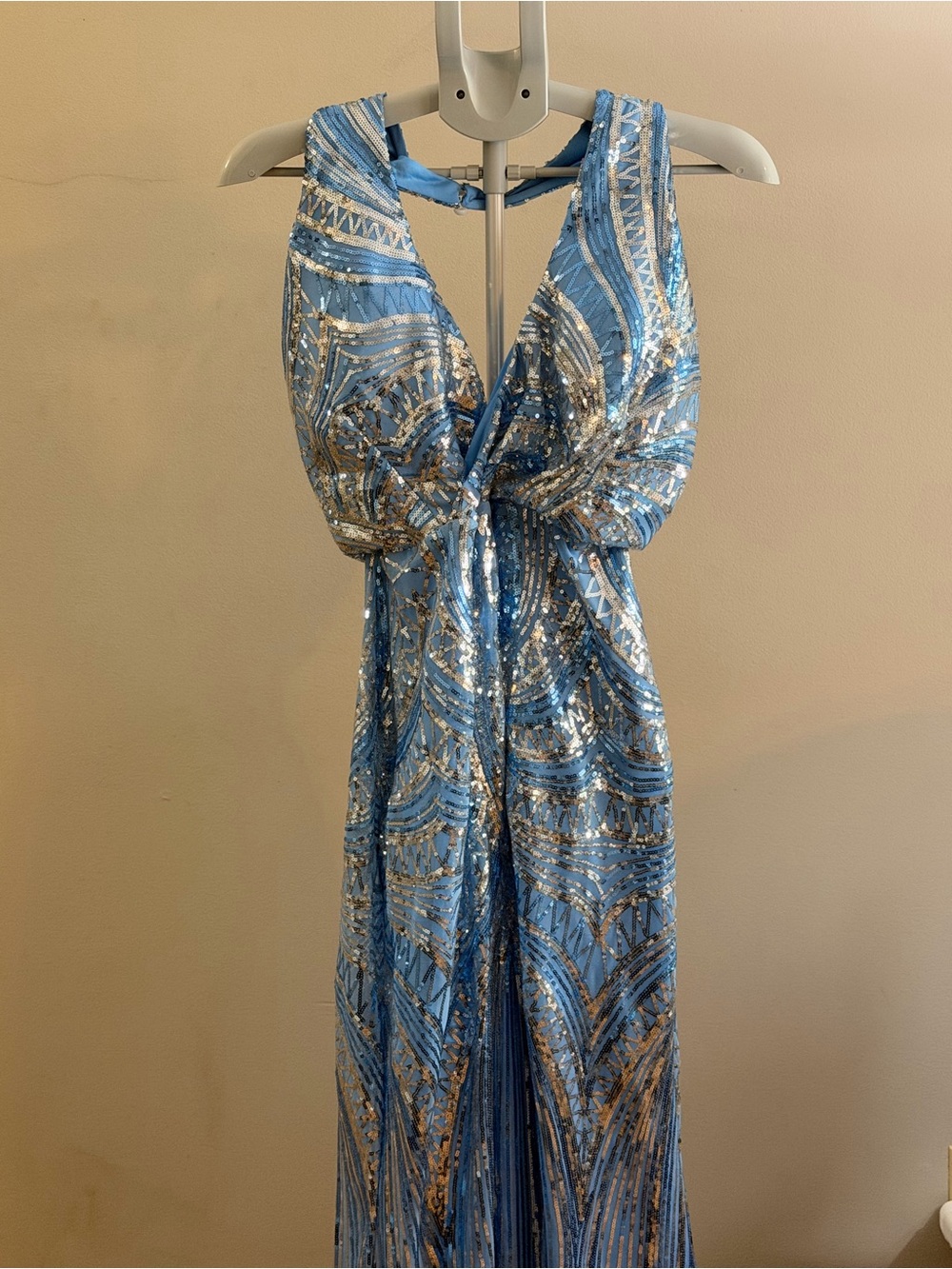 Elegant Light Blue Sequin Prom Gown
